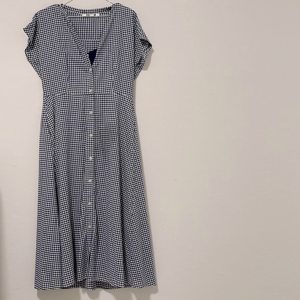 Uniqlo Gingham Navy Dress - Barely worn